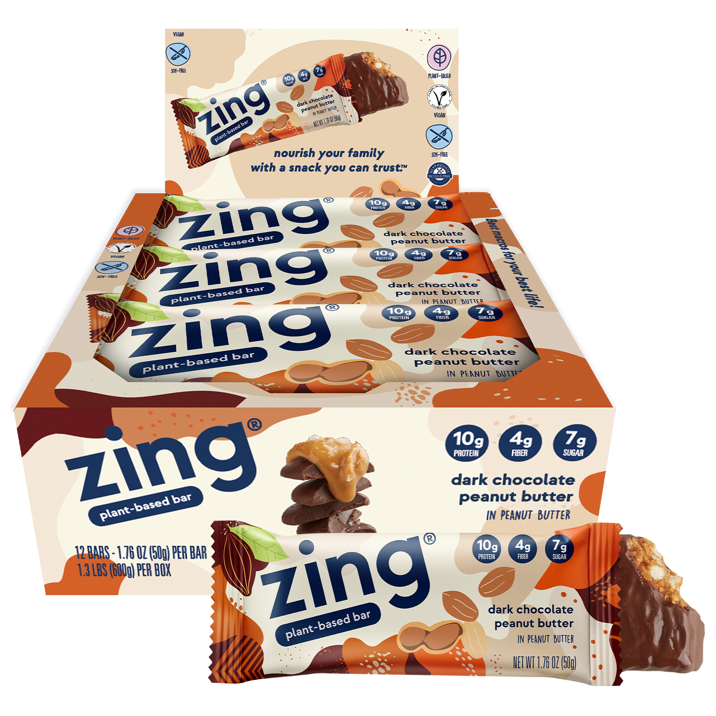 Zing Dark Chocolate Peanut Butter Nutrition Bars